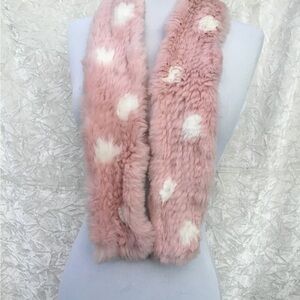Blush Pink Real Fur Knit Scarf Polka Dot 45”